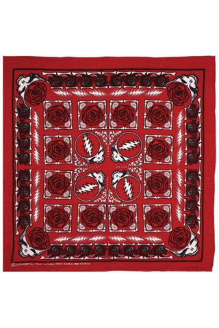 Grateful Dead Stealie & Roses Bandana Red