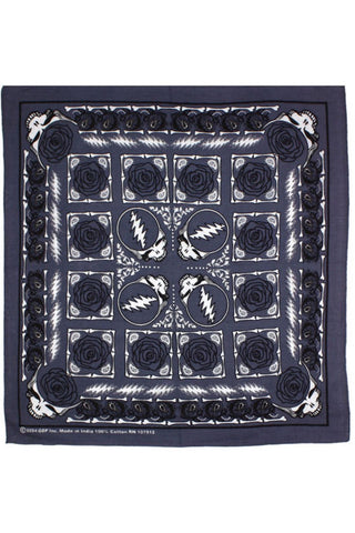 Grateful Dead Stealie & Roses Bandana Grey 22 x 22