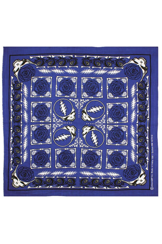 Grateful Dead Stealie & Roses Bandana Blue 22 x 22