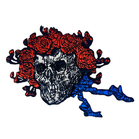 Grateful Dead Woodcut Bertha Skull and Roses Embroidered Iron On Patch