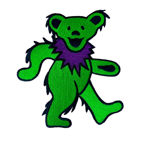 Grateful Dead Green Dancing Bear 5" Embroidered Iron On Patch