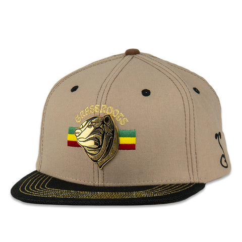 Grassroots California Bombearclat Gold Badge Tan Snapback Hat